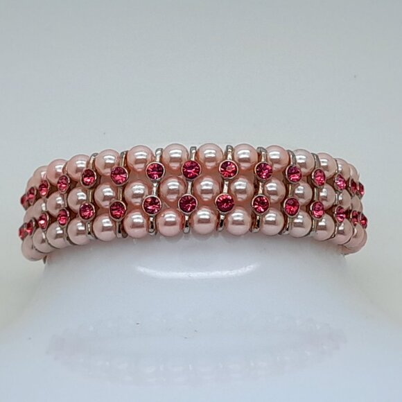 Gorgeous 6mm pink Glass pearl Multi-Strand with ab Stretch fashion Bracelets - Picture 3 of 3
